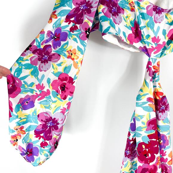 More to Come Sonya Cutout Dress White Purple Floral Mini Long Sleeve Sz M - Picture 10 of 16